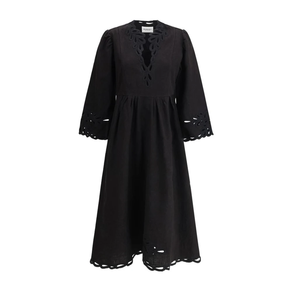 Isabel Marant Étoile Elegante Lange Jurk met V-Hals en Decoratieve Zoom Black Dames