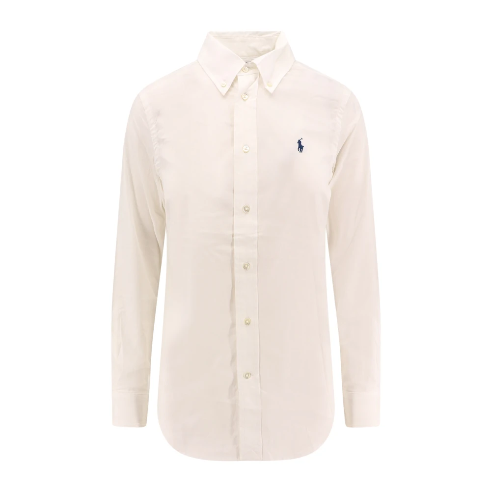 Polo Ralph Lauren Stretch Bomull Skjorta med Broderad Logotyp White, Dam