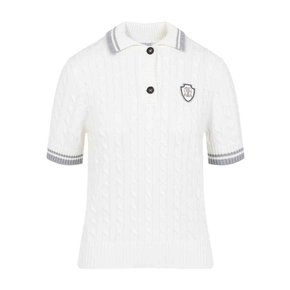 BRUNELLO CUCINELLI Rib Polo Shirt White Dames