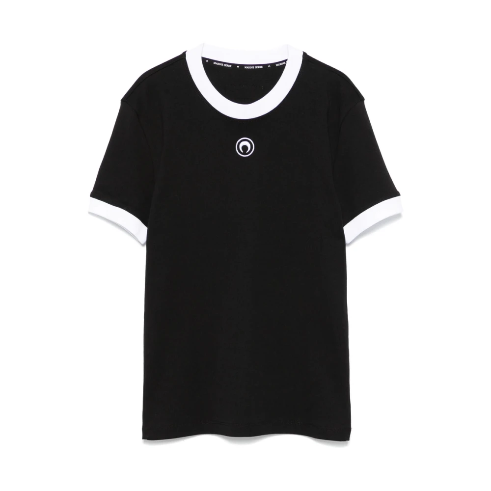 Marine Serre Zwarte T-shirt met ronde hals en contrasterende rand Black Heren