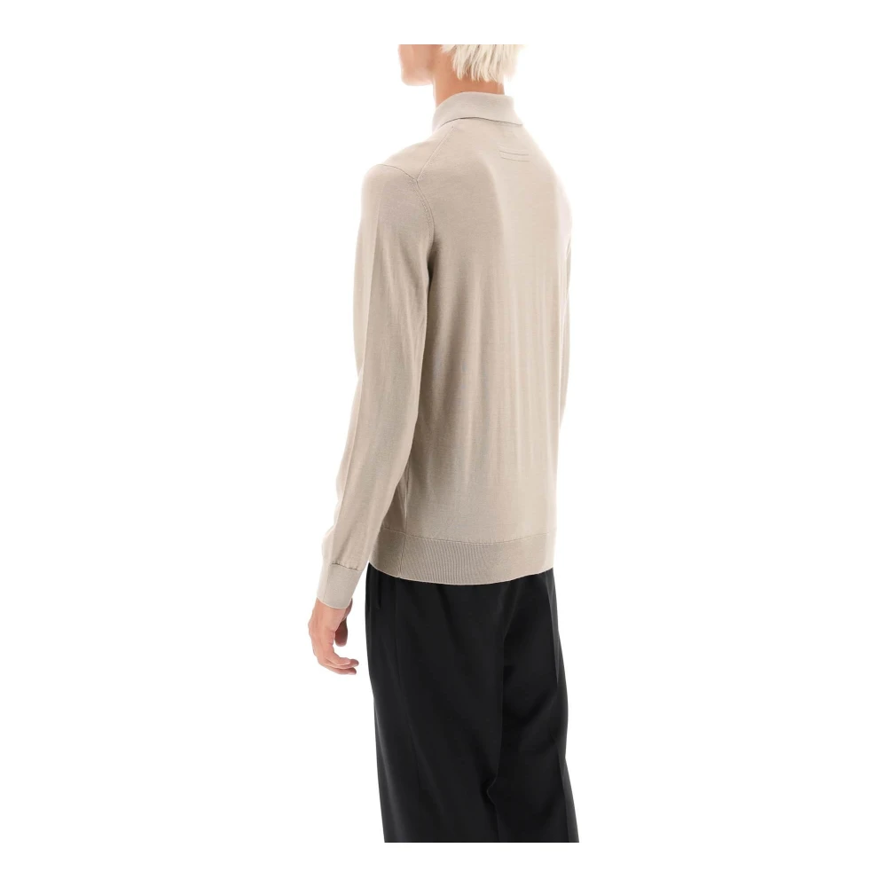 Ermenegildo Zegna Cashmere Silk Polo Sweater Beige Heren