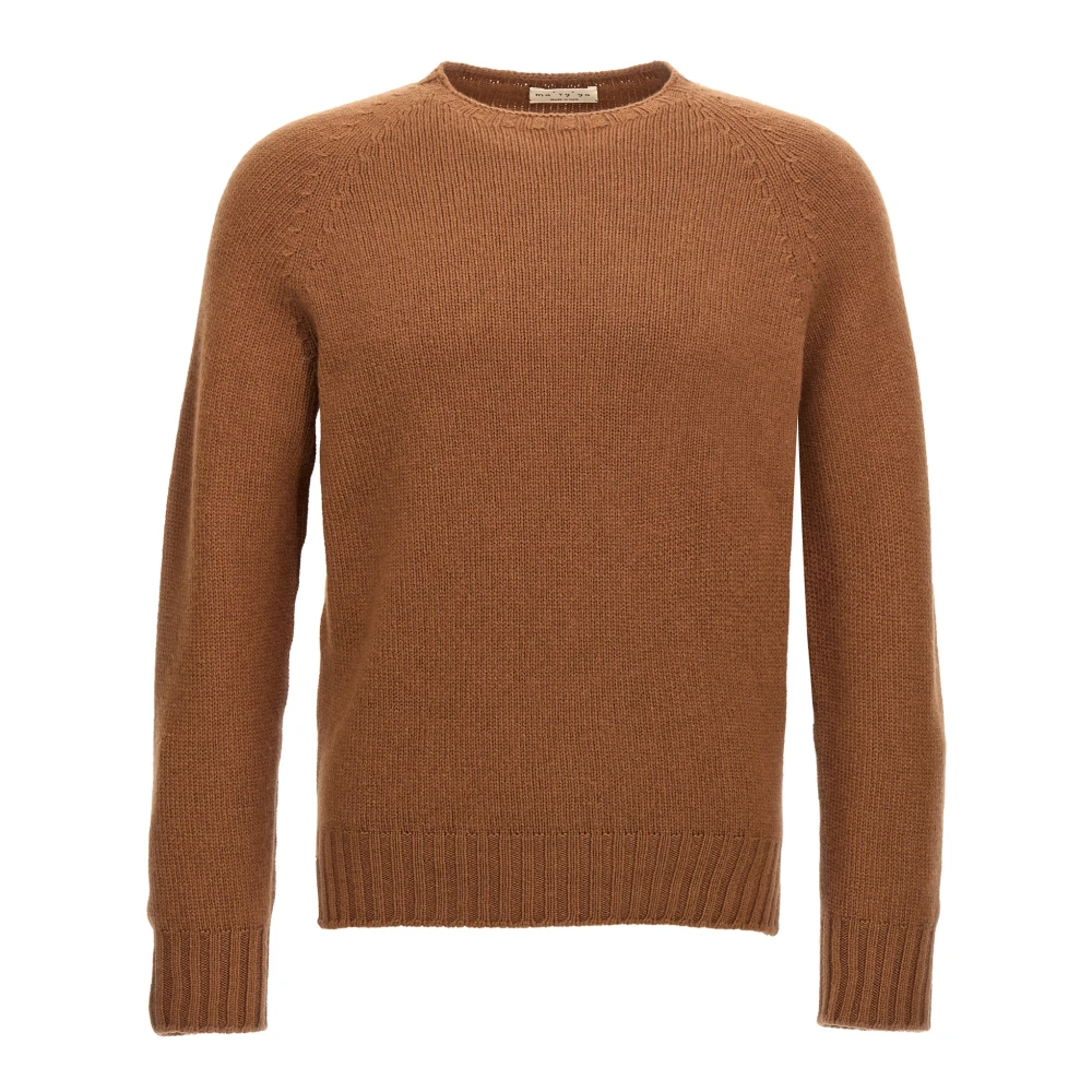 Ma'ry'ya Men's Brown Round-Neck Knitwear, L, Crew-Neck Jumper