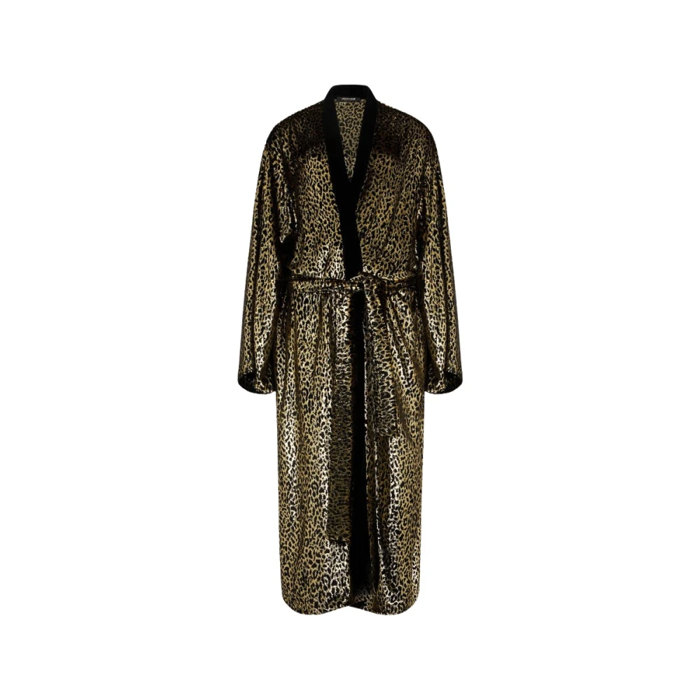 Roberto Cavalli Fil Coupé Leopard Print Coat - Female - Belted Coats - Black - M - Coats