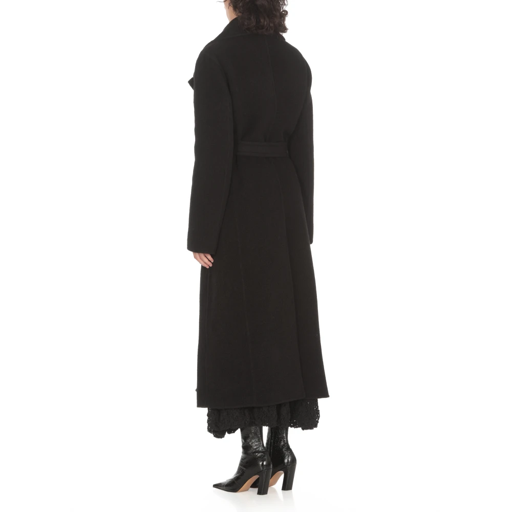 Jil Sander Zwarte Lama Jas Peak Revers Black Dames