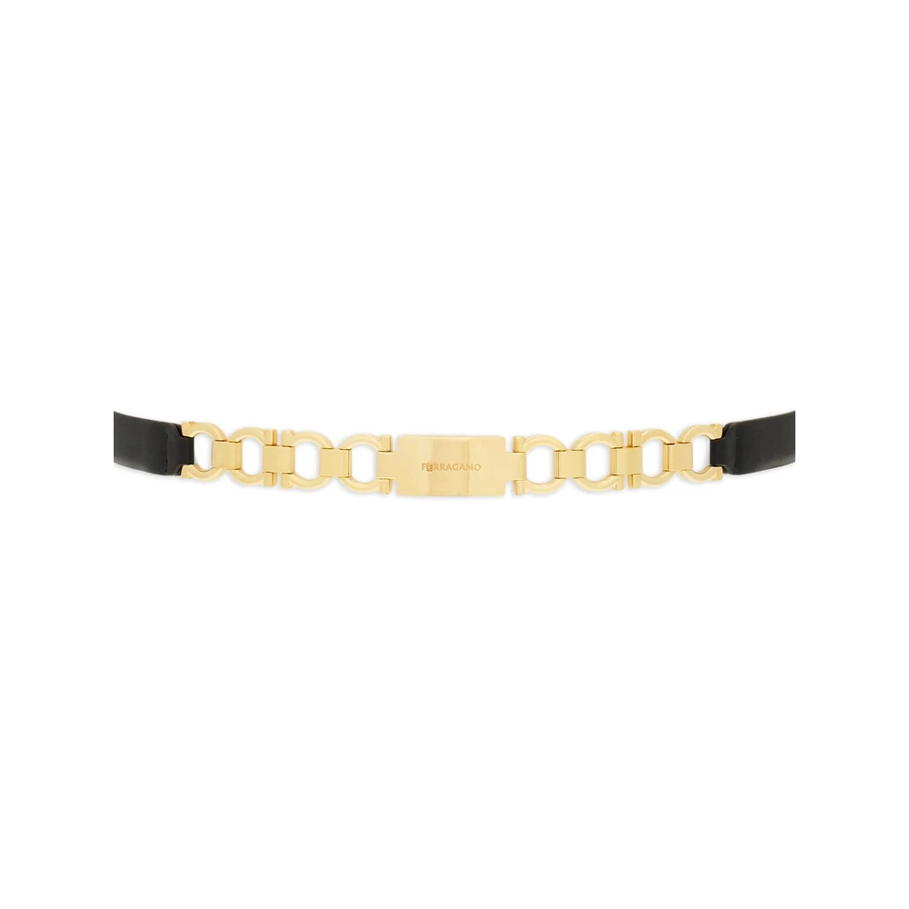 Salvatore Ferragamo Zwart Goud-tone Leren Ketting Riem Black Dames
