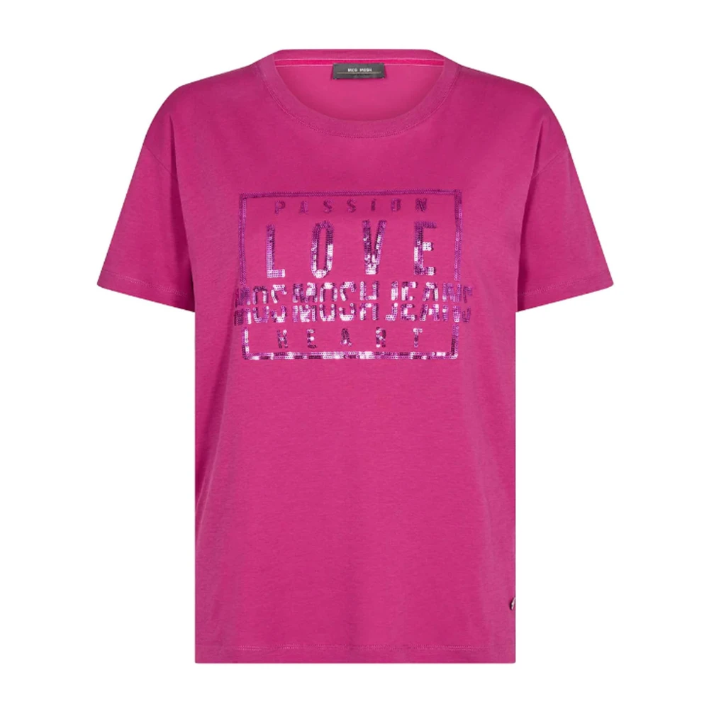MOS MOSH Paillet T-shirt in Festival Fuchsia Pink Dames