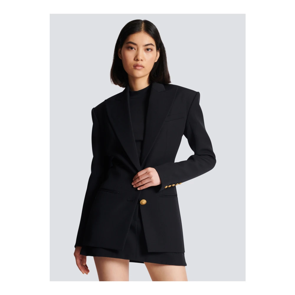 Balmain 2-knoops Jas met Getailleerde Taille Black Dames