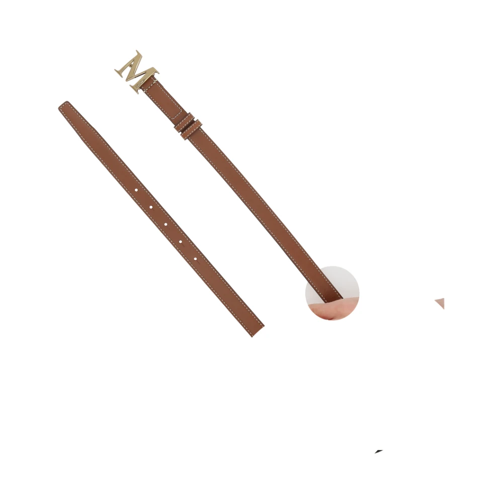 Max Mara Smalle leren riem met gouden gesp Brown Dames