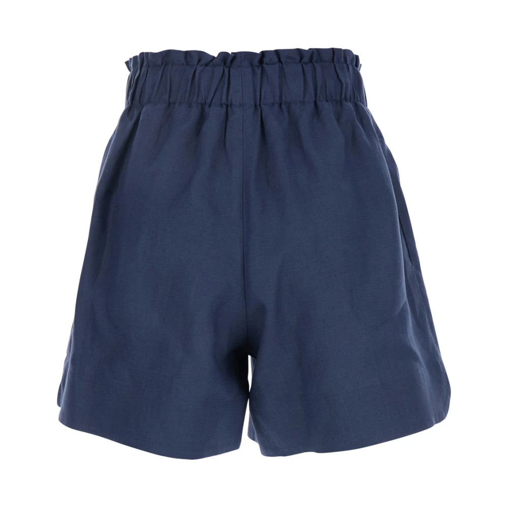 Eleventy Blauwe Linnen Trekkoord Taille Shorts Vrouw Blue Dames