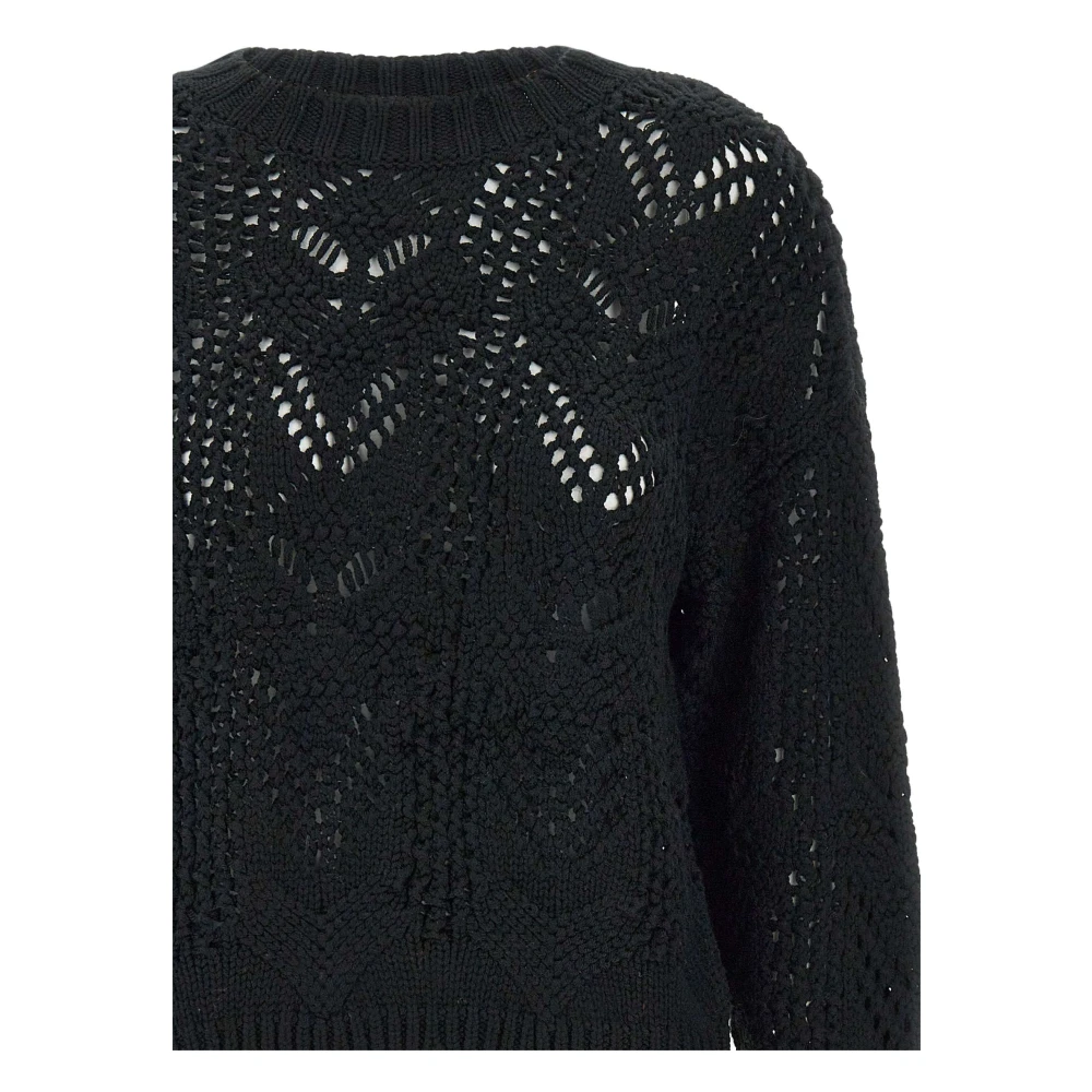 Kaos Zwarte wollen blend trui met haakwerk Black Dames
