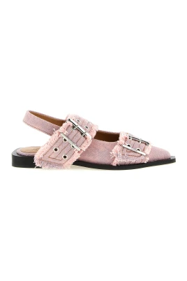 Feminine Buckle Fringed Denim Slingback