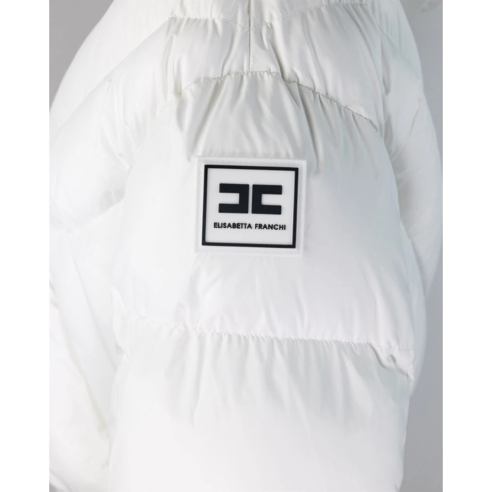 Elisabetta Franchi Witte Cropped Gewatteerde Jas met Afneembare Capuchon White Dames