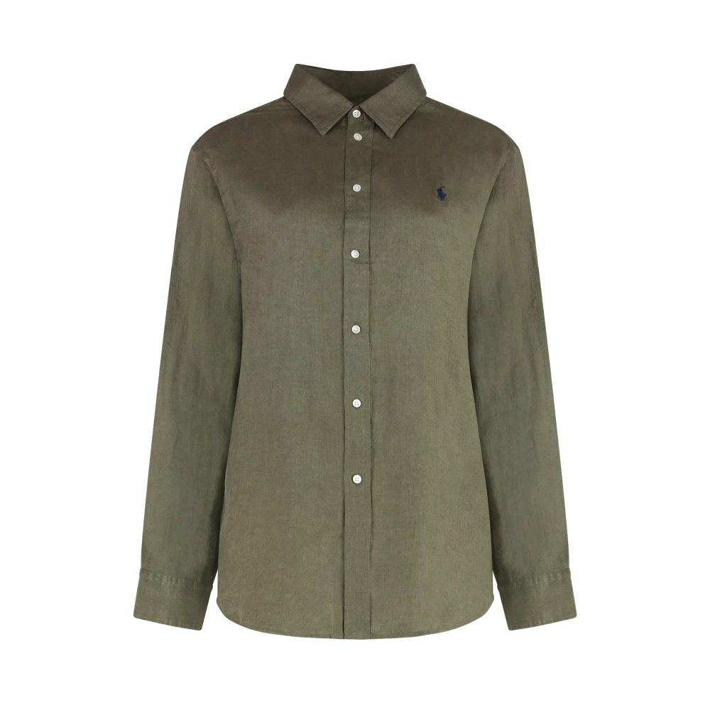 Polo Ralph Lauren Klassieke Linnen Overhemd met Ronde Zoom Green Dames
