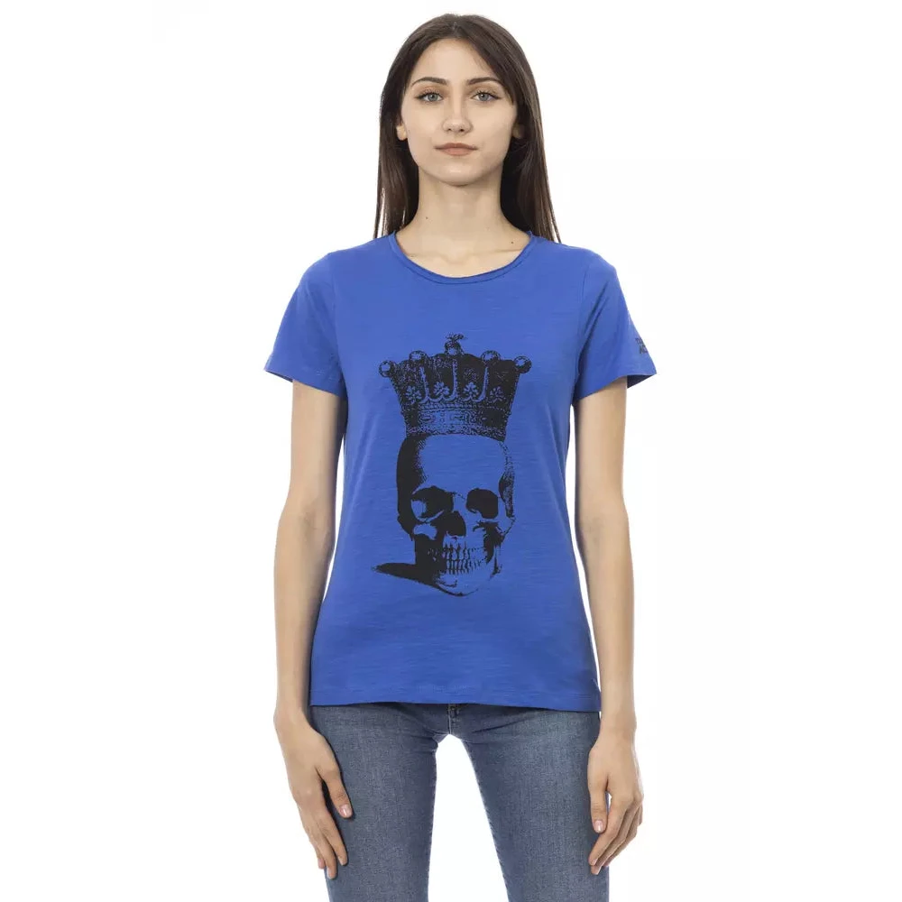 Trussardi Women's Blue T-Shirts, 2XL, Cotton Short Sleeve T-Shirt With Front Print