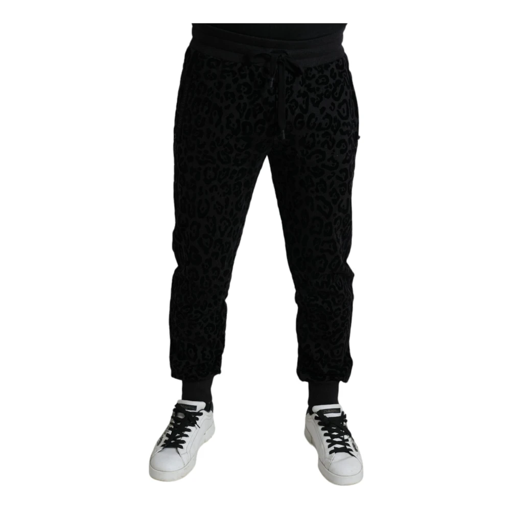 Dolce & Gabbana Black Sweatpants, Male, L, Leopard Cotton Slim Fit Jogger Trousers