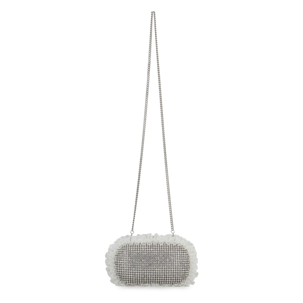 Self Portrait Rhinestone Clutch met Ruches en Ketting Gray Dames
