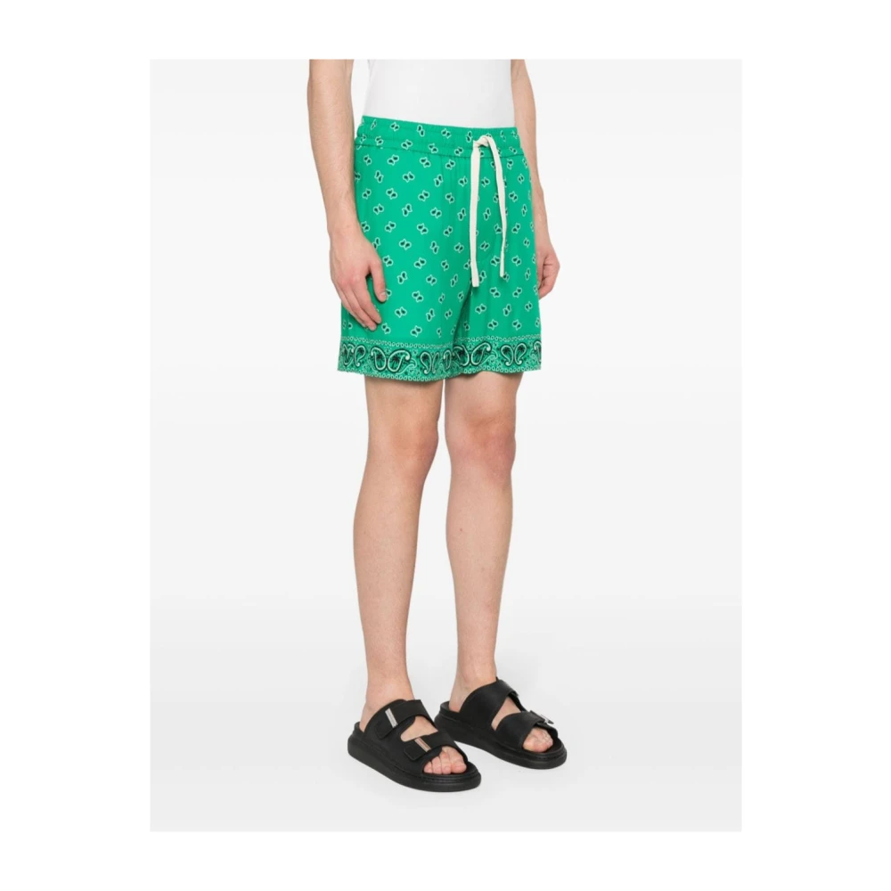 Palm Angels Paisley Print Shorts Lichtgewicht Elastische Taille Green Heren