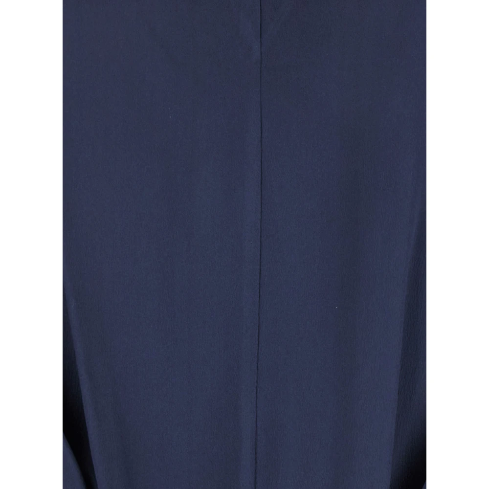 Semicouture Blauwe Zijde Blend V-hals Top met Gedrapeerde Mouwen Blue Dames
