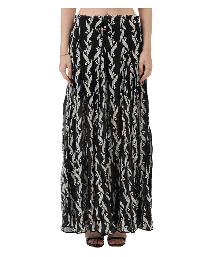 jupe-longue-gaufree-noir-blanc