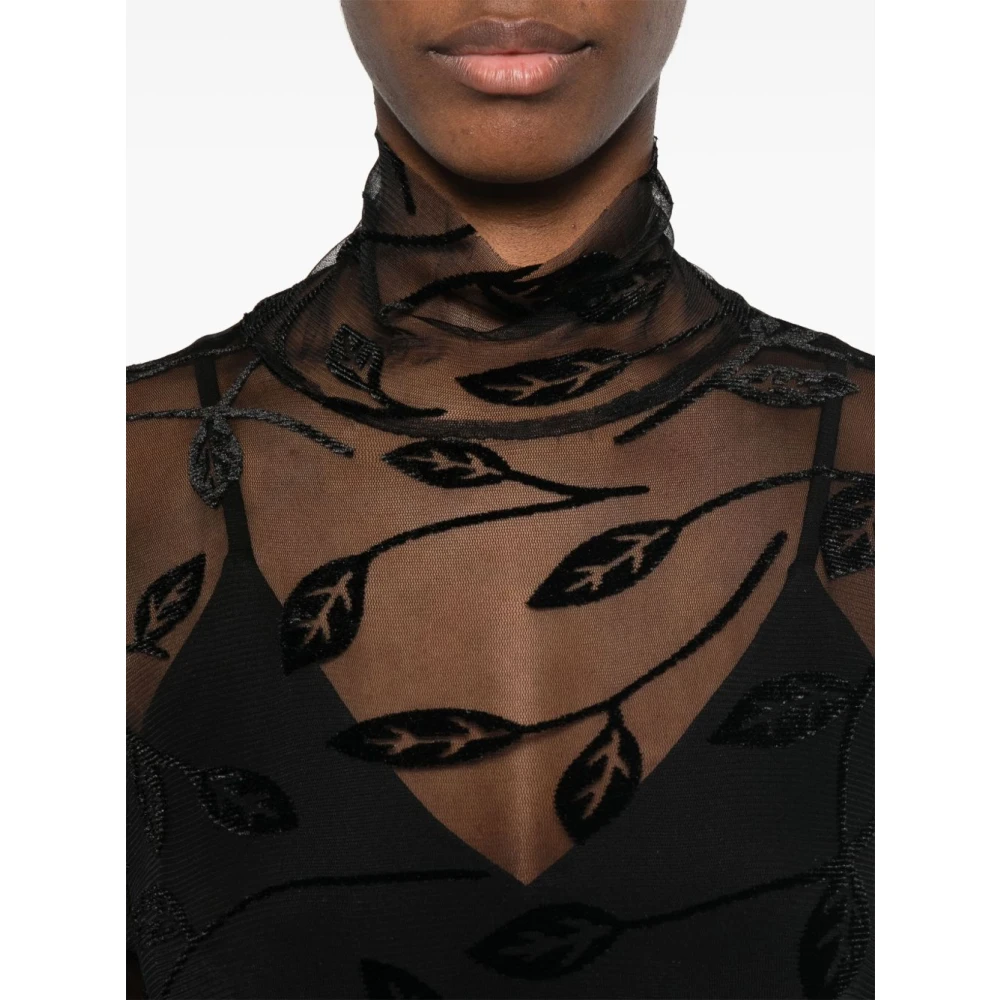 Norma Kamali Zwarte Doorschijnende Top Met Ronde Hals Black Dames