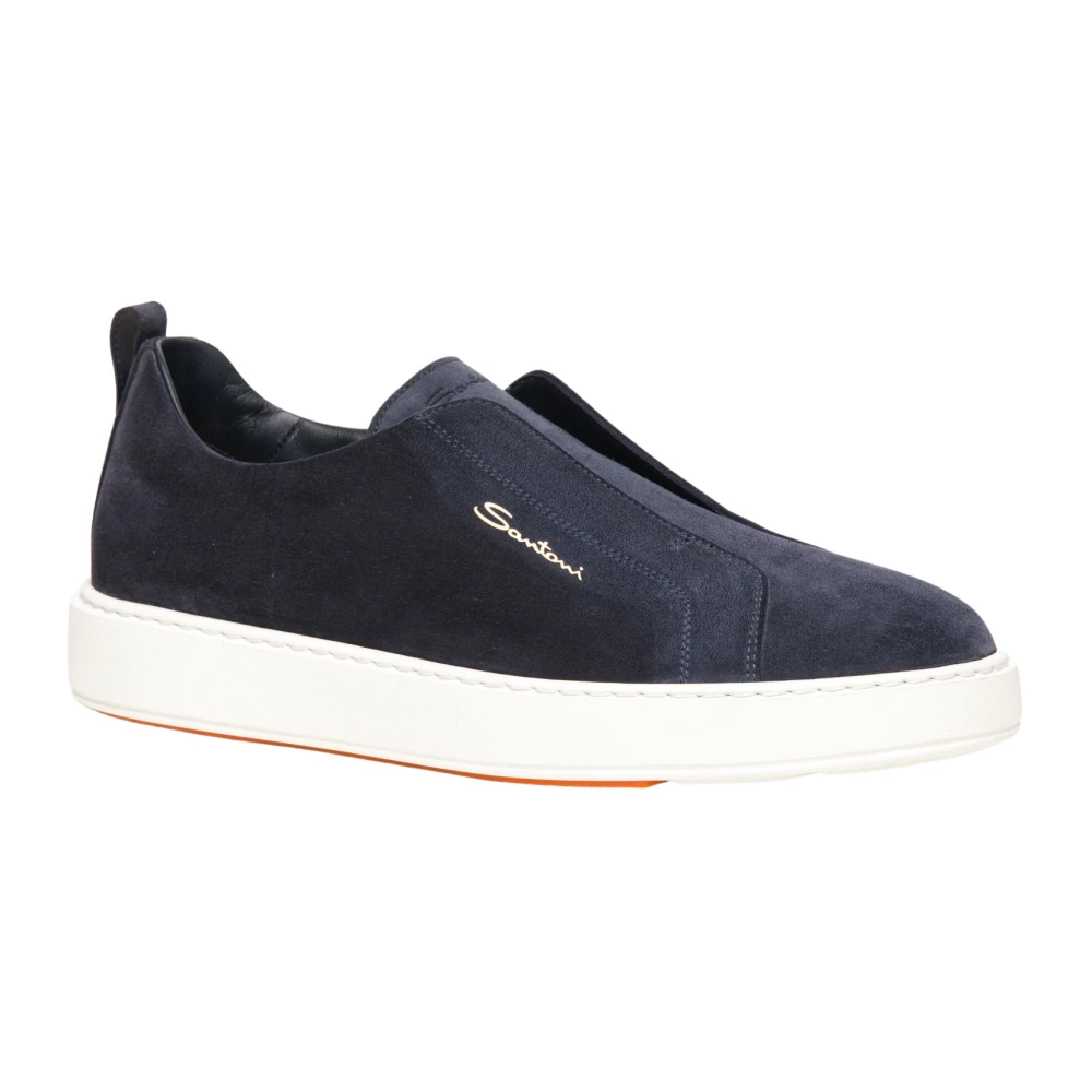 Santoni Men's Blue Navy Suede Slip-On Trainers - Sneakers - 6 Uk - Shoes