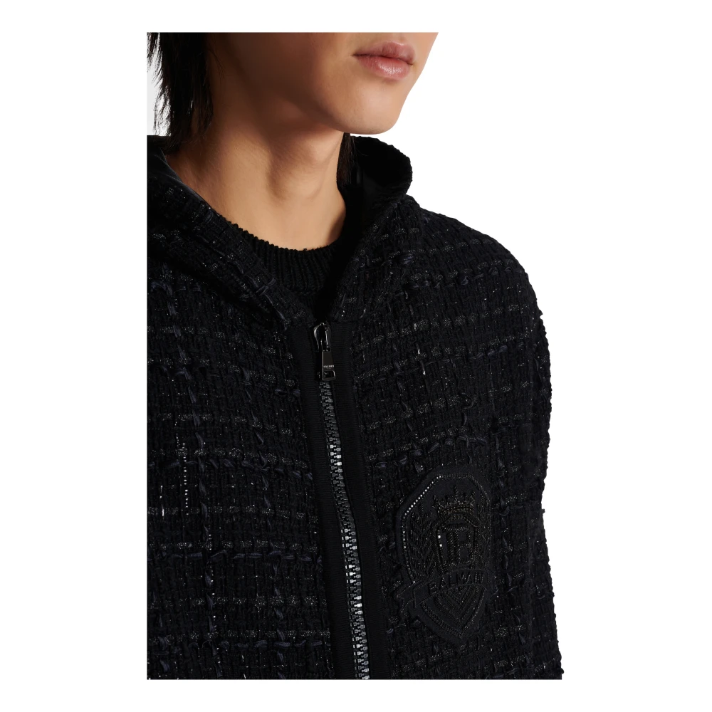 Balmain Tweed capuchonjack Black Heren