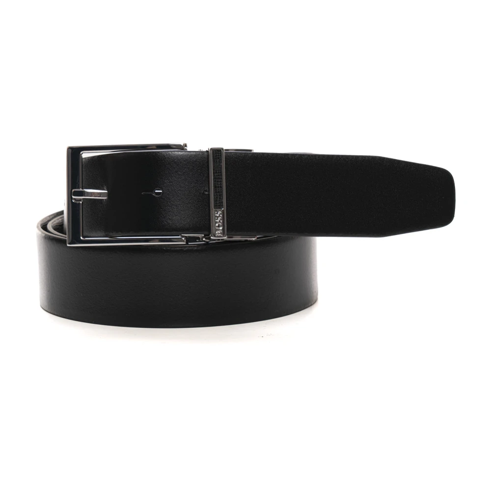 Boss Reversibele Lederen Riem met Dubbele Gesp Black Heren