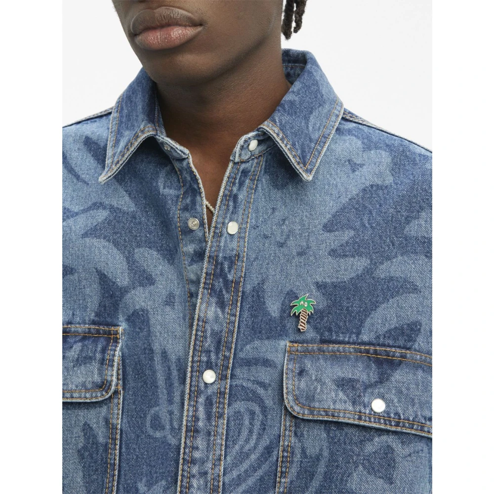 Palm Angels Denim Overhemd met Textuurdetail Blue Heren