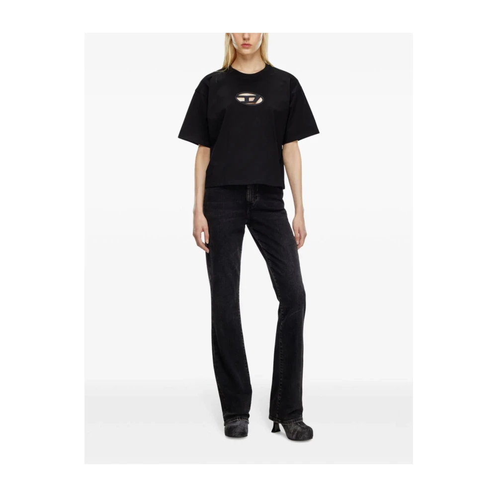 Diesel Zwart Katoenen T-shirt met Oval D Logo Black Dames