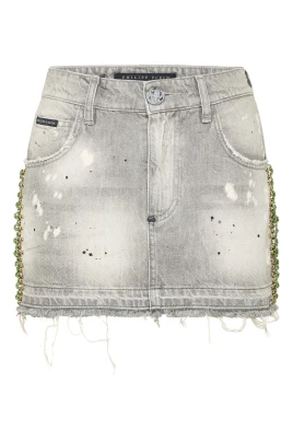 Denim Mini Kjol Rib Strass