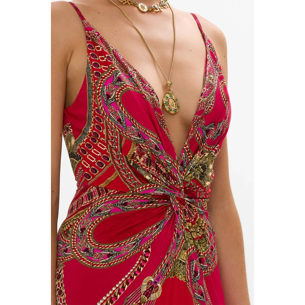 Camilla Jurk met Twist Front en Spaghettibandjes Cobra Kus Red Dames
