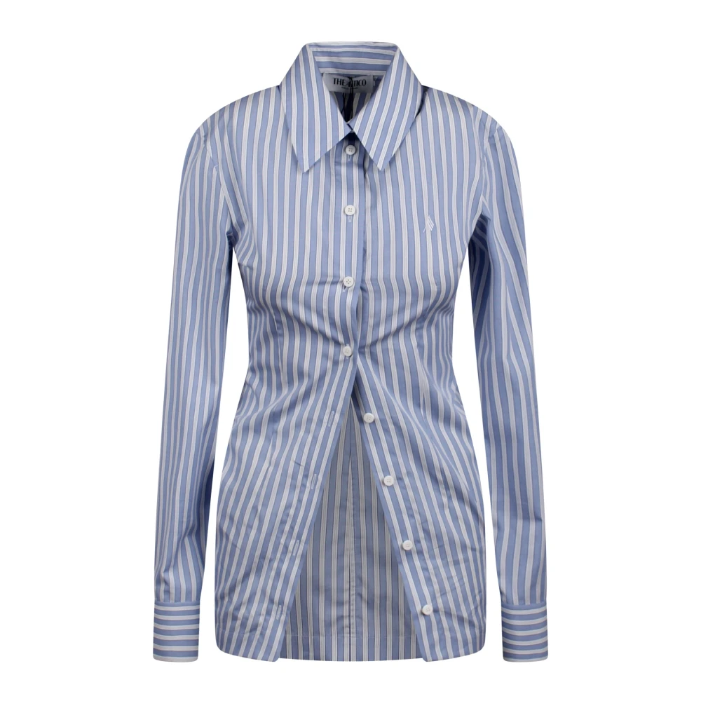 The Attico Gestreepte knoopshirt met geborduurd logo Blue Dames