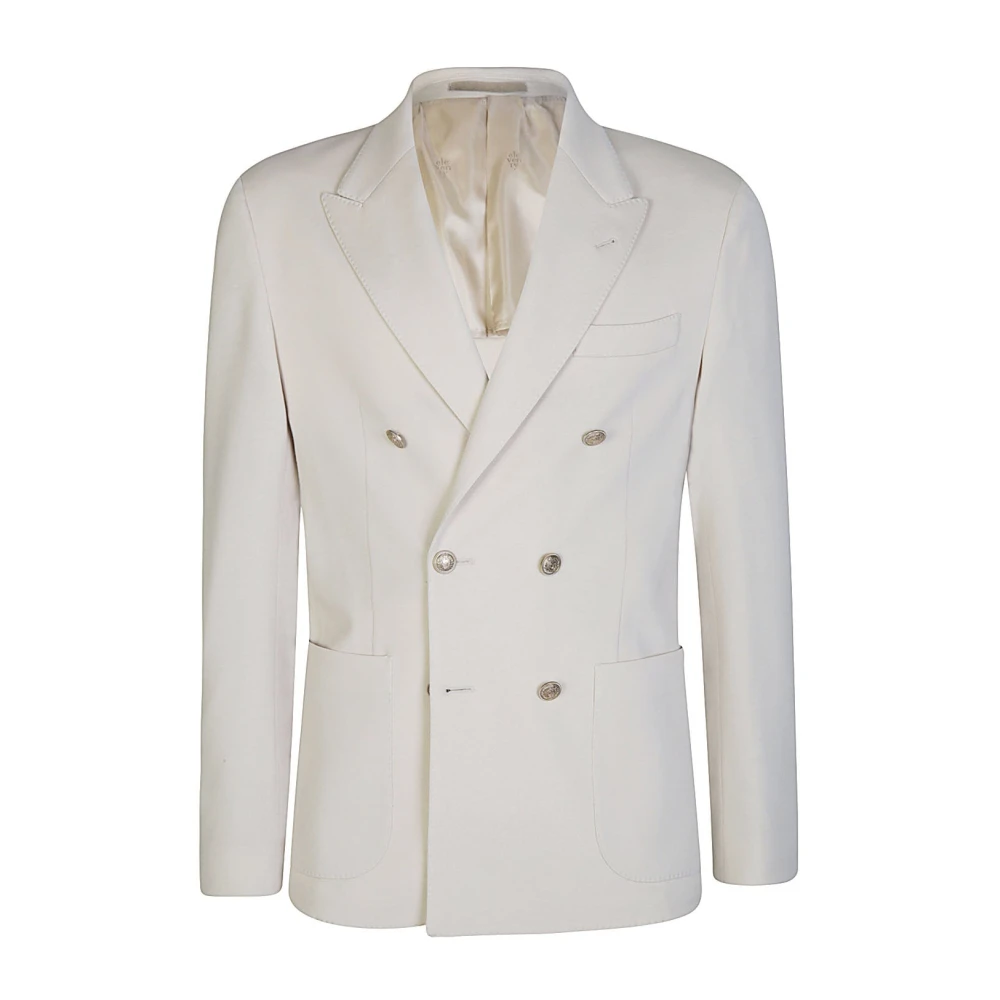 Eleventy Dubbelbreasted stretch wollen jas Beige Heren