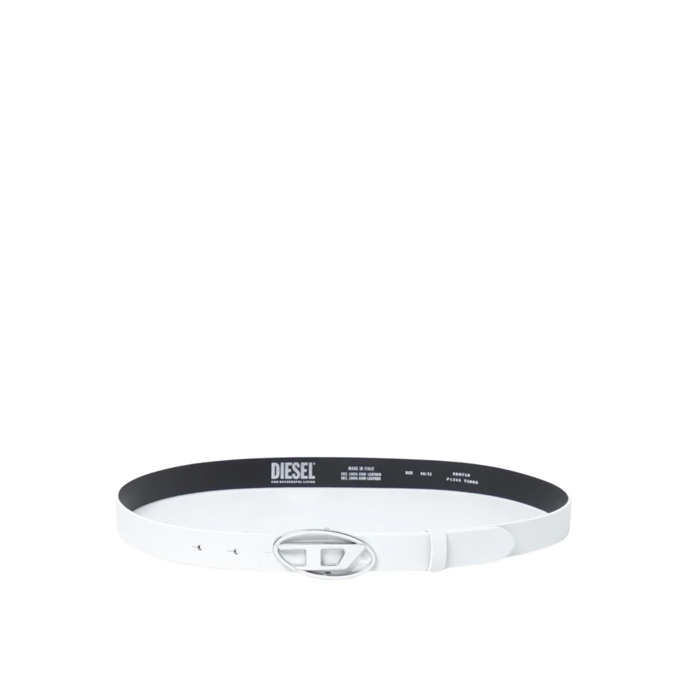 Diesel Women's Gray Belts,, Silver Oval Buckle Leather Belt Medium