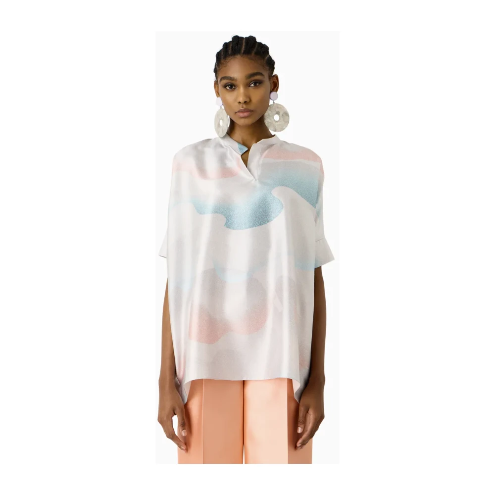 Giorgio Armani Zijden Pastelprint Korte Mouw Overhemd Multicolor Dames
