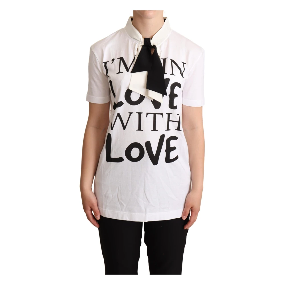 Dolce & Gabbana Women's White Polo Shirts, 2XS, Ascot Collar T-Shirt