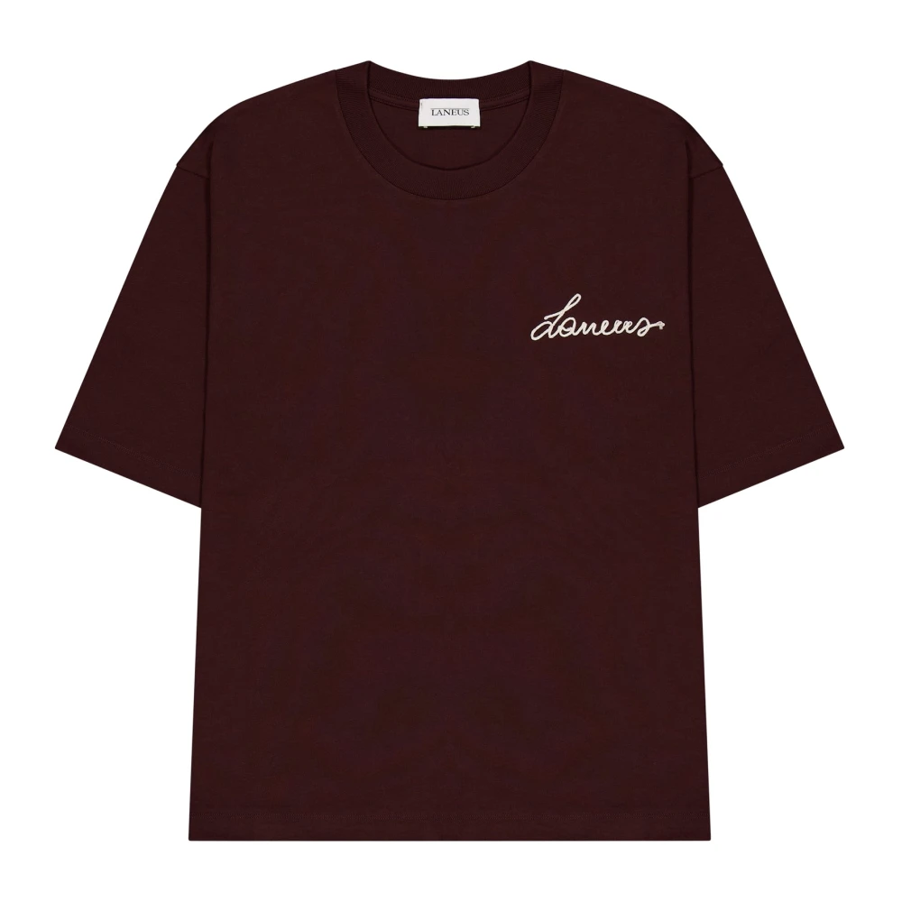 Laneus Comfortabele Boxy T-shirt met geborduurd logo Brown Unisex