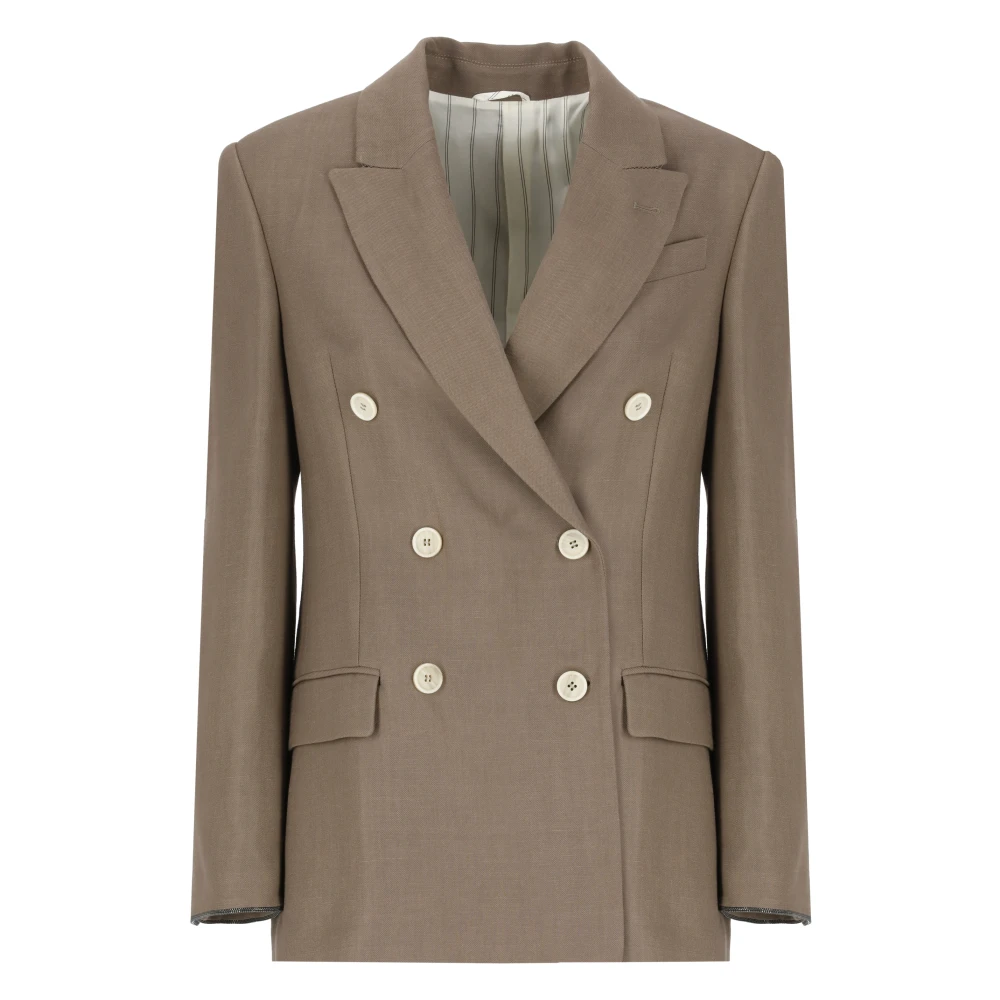 Brunello Cucinelli Brun Linneblandad Dubbelknäppt Blazer Brown, Dam