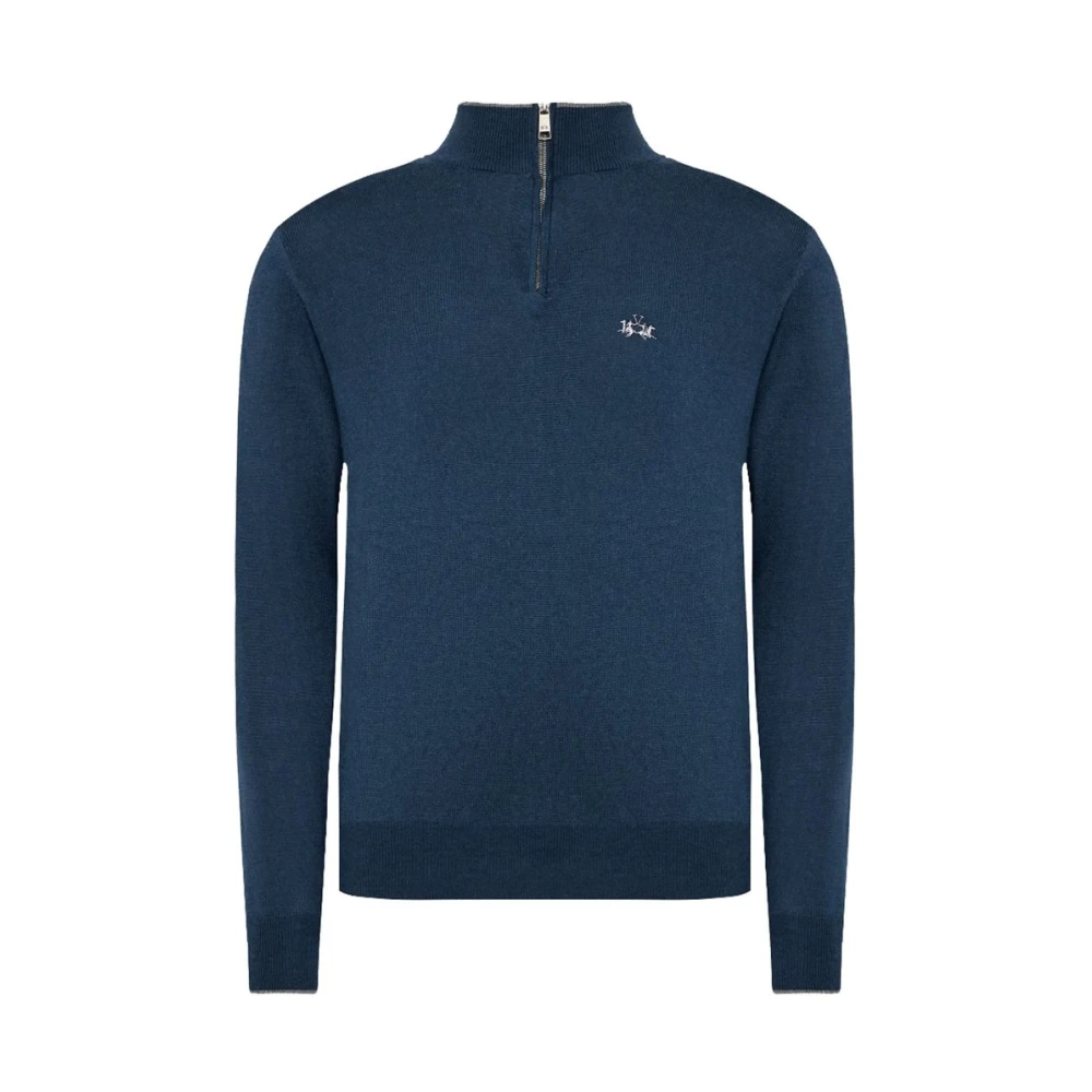 LA MARTINA Blauwe Acryl Half-Zip Sweater Blue Heren
