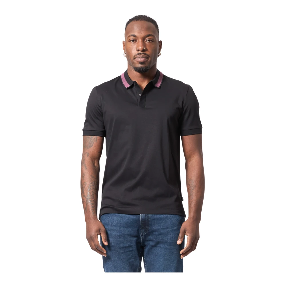 Hugo Boss Slim Fit Gekamd Katoenen Poloshirt Black Heren