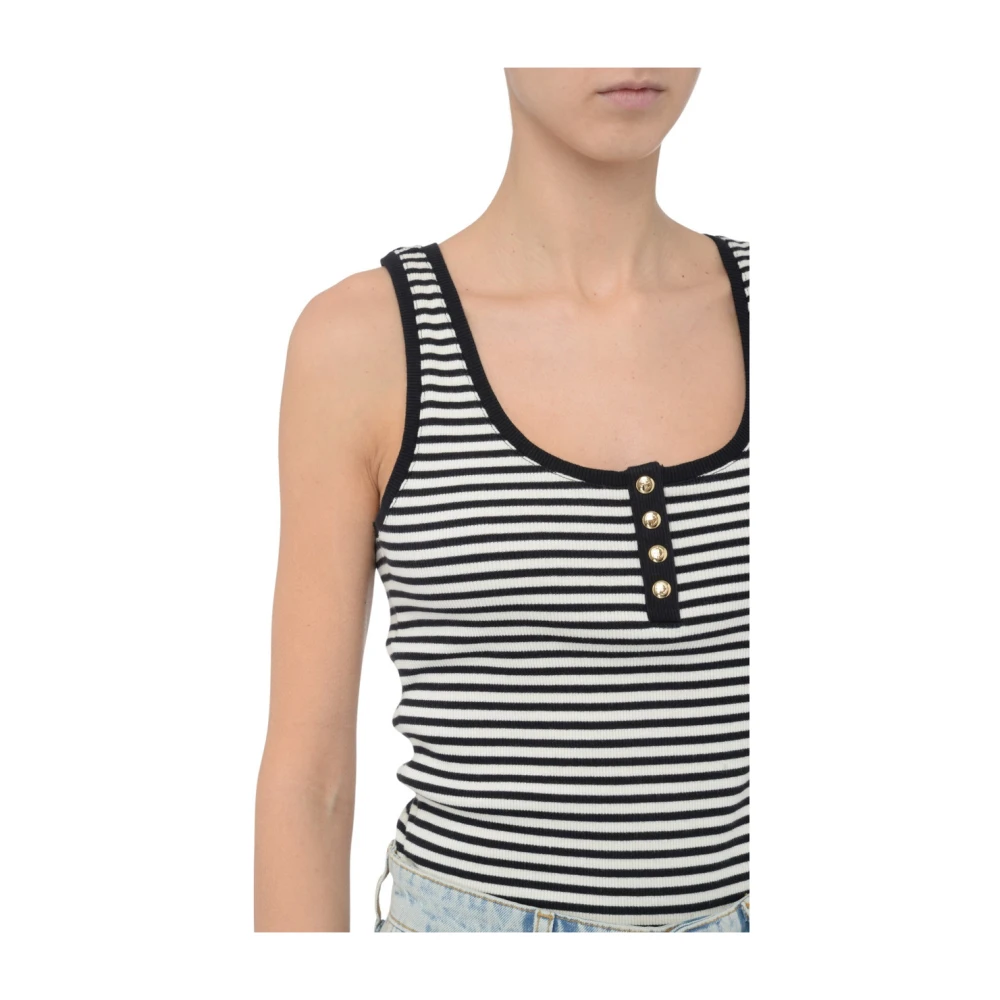 Anine Bing Gestreepte Katoenen Rib Tanktop Black Dames