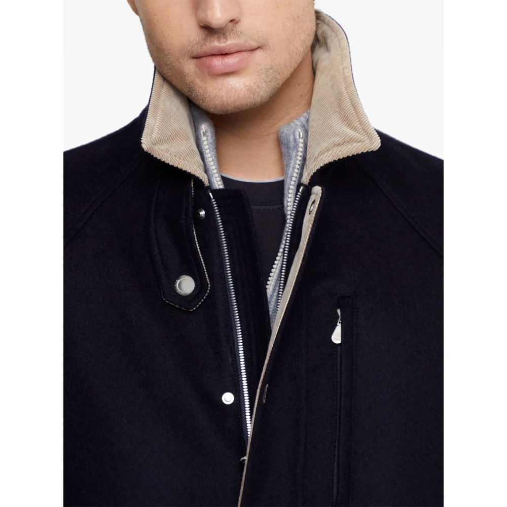 BRUNELLO CUCINELLI Wollen jas met rits en zakken Blue Heren