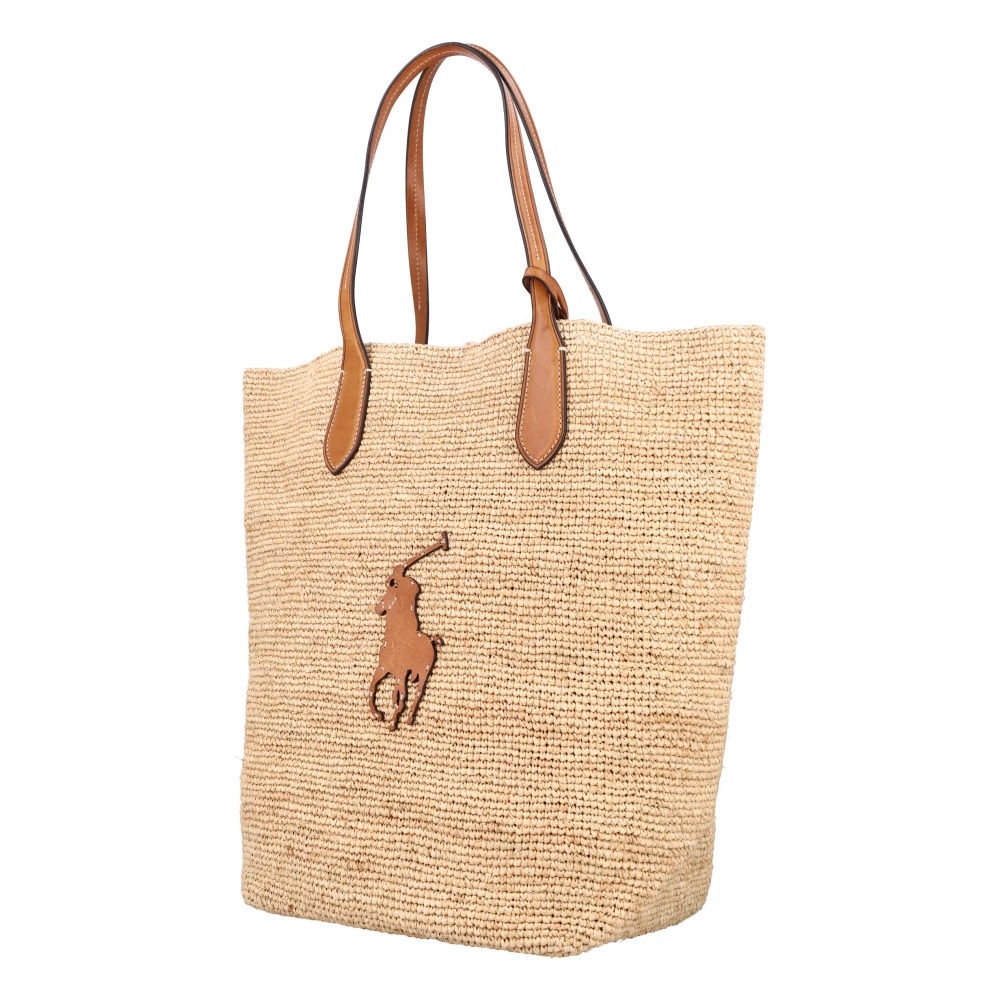 Ralph Lauren Big Pony Raffia Grote Tote Beige Dames
