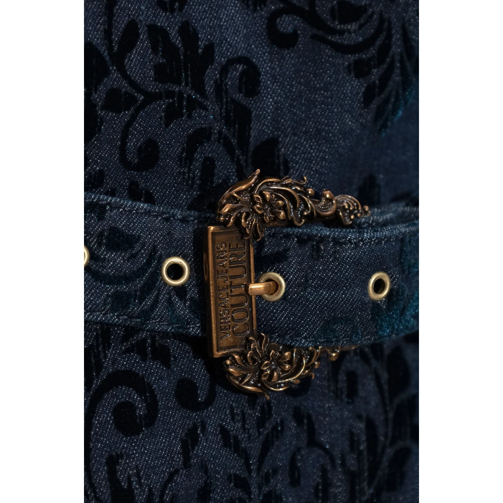 Versace Jeans Couture Jurk met fluwelen patroon Blue Dames