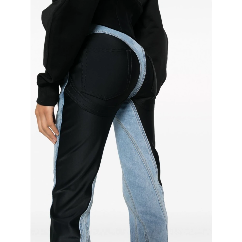 Mugler Medium blauwe high waist jeans met contrasterende inzetstukken Blue Dames