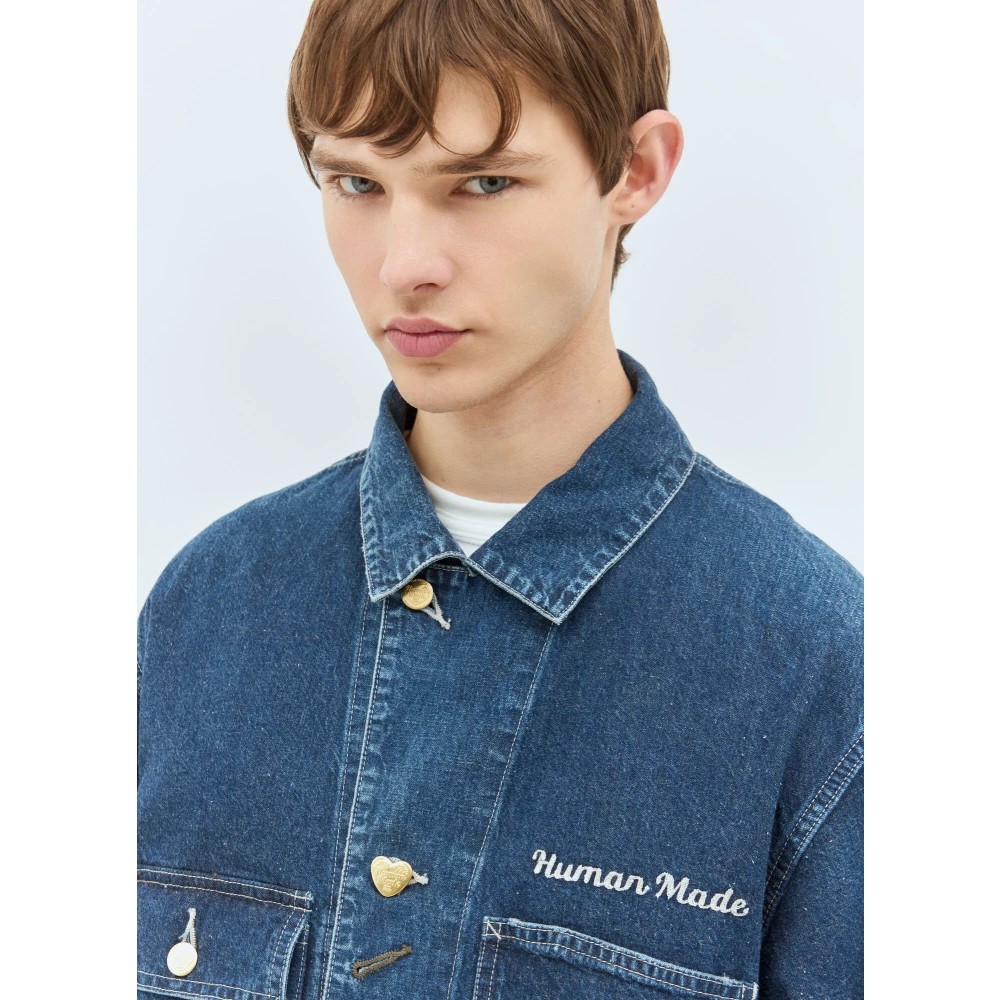 Human Made Logo Borduurwerk Denim Jack Blue Heren