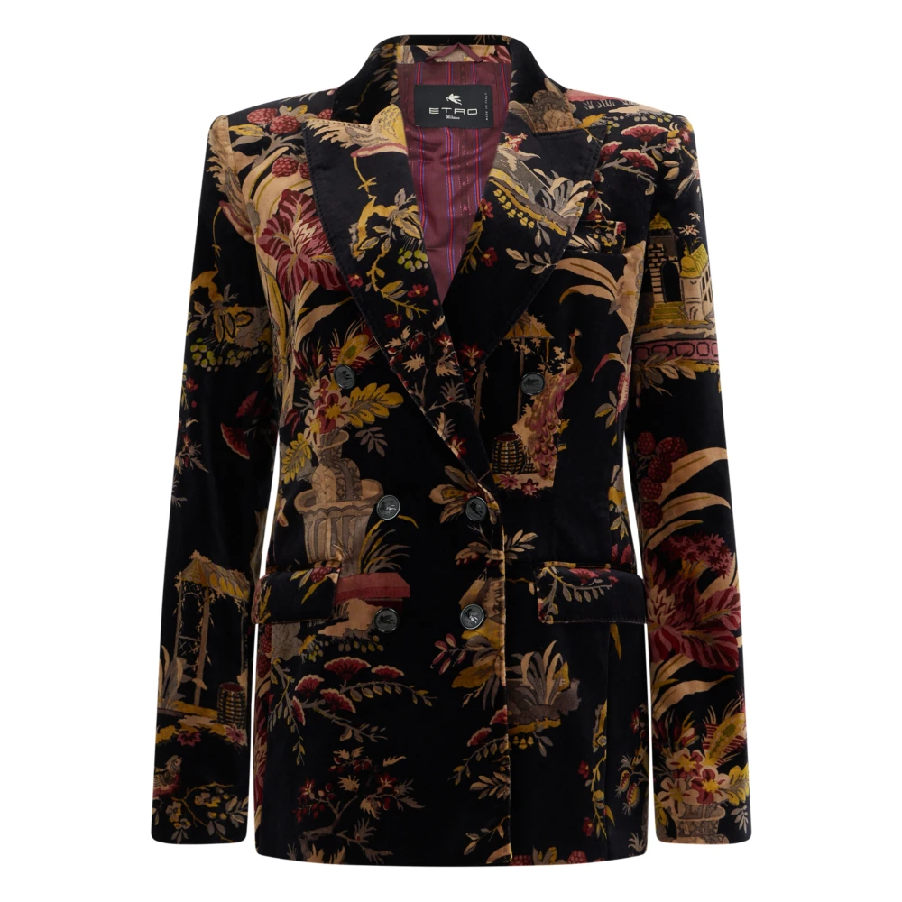 Etro Multicolor Floral Double-Breasted Jacket - Female - Blazers - Xs - Jackets
