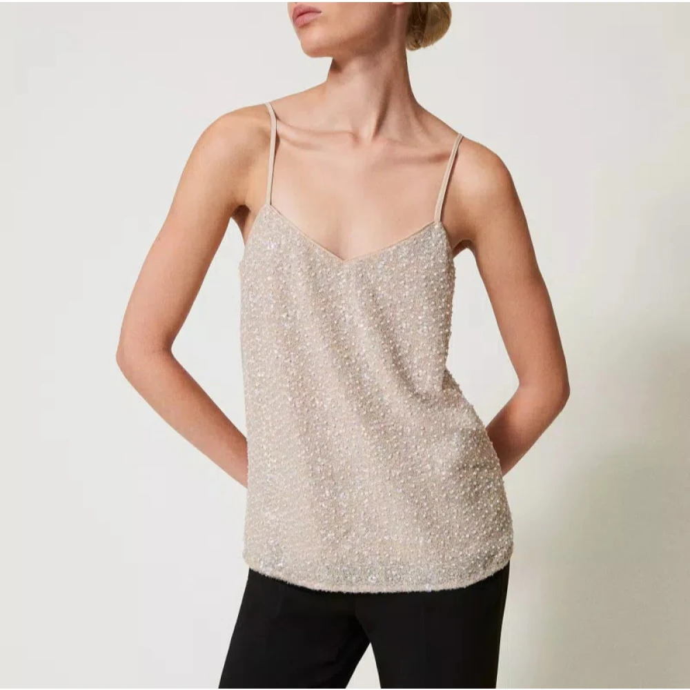 Twinset Top met pailletten en parels Beige Dames