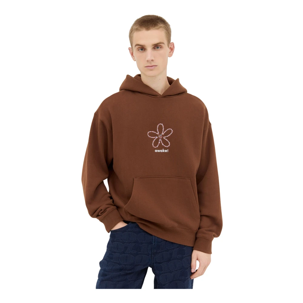 Awake Ny Men's Brown Flower Stamp Hooded Sweatshirt