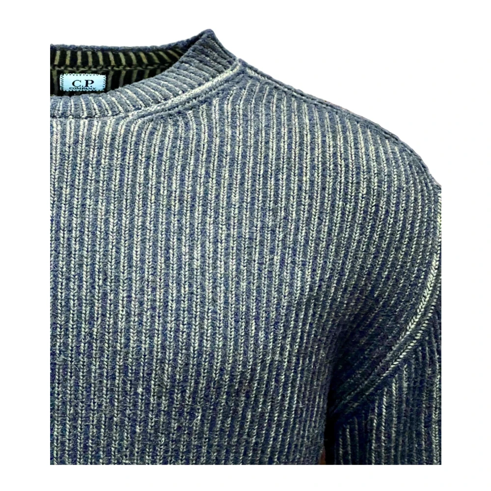 C.P. Company Ribgebreide Crew Neck Trui Zwart-Taupe Gray Heren